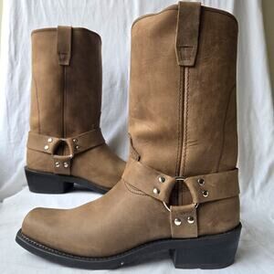 Cowtown Men's Distressed Nubuck Harness Moto Boots Square Toe Brown Size 10.5 D